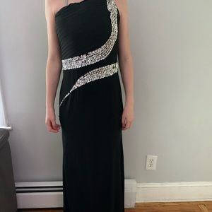 black long evening dress with shiny strap